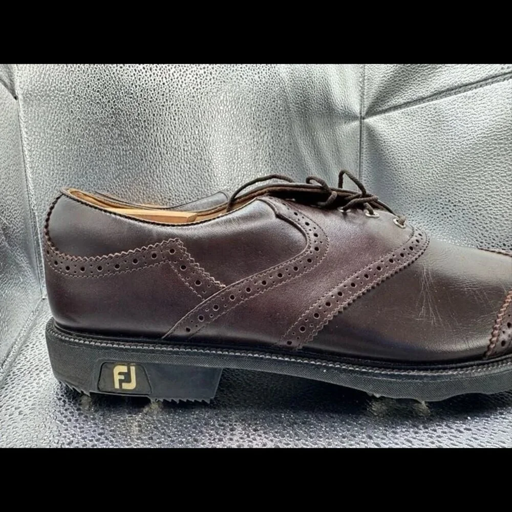 Size 11 - FootJoy Mens Brown Wingtip Leather Spike‎ Icon Golf Oxford Shoes 52040